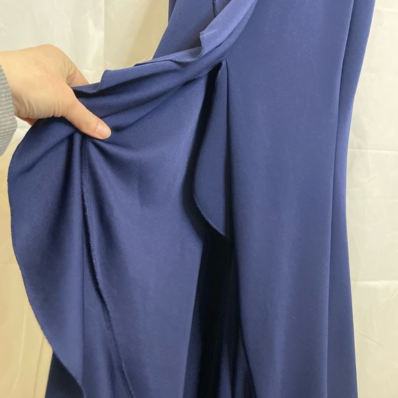 WOOSEA Women’s Navy Blue Halter Neck Sleeveless Full Length Ruffle Dress Large - Picture 5 of 11